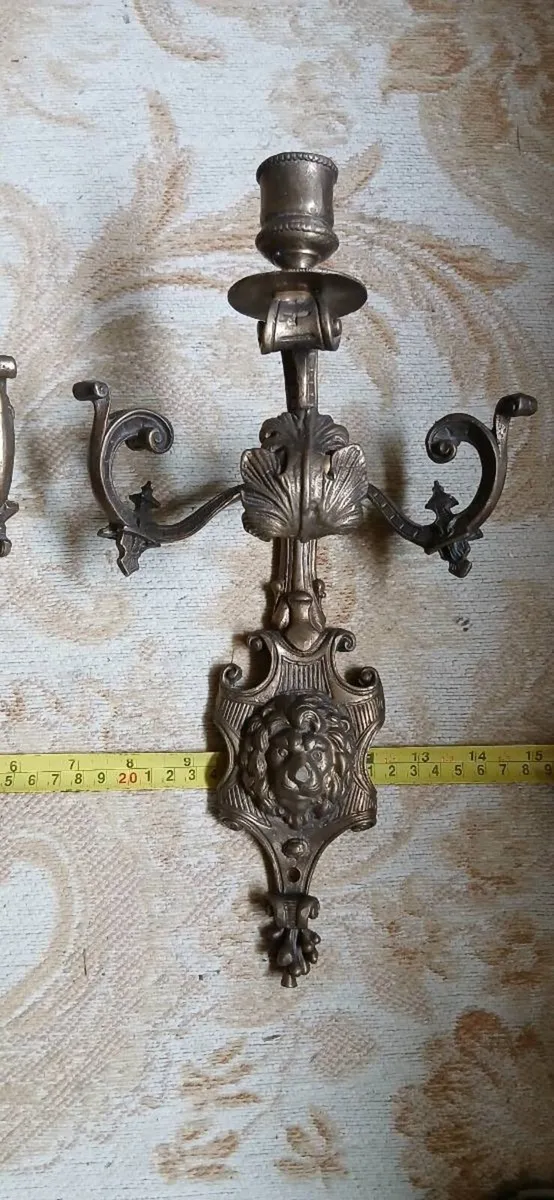 Brass candlesticks wall mounted - Image 4