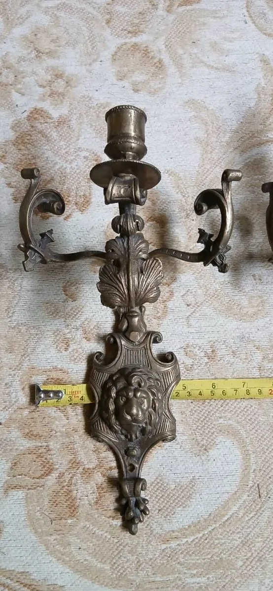 Brass candlesticks wall mounted - Image 2