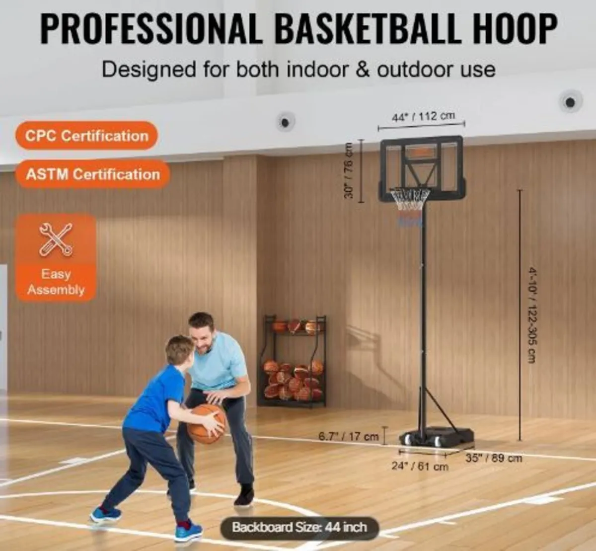 Basketball Hoop, 4-10 ft Adjustable - Image 3