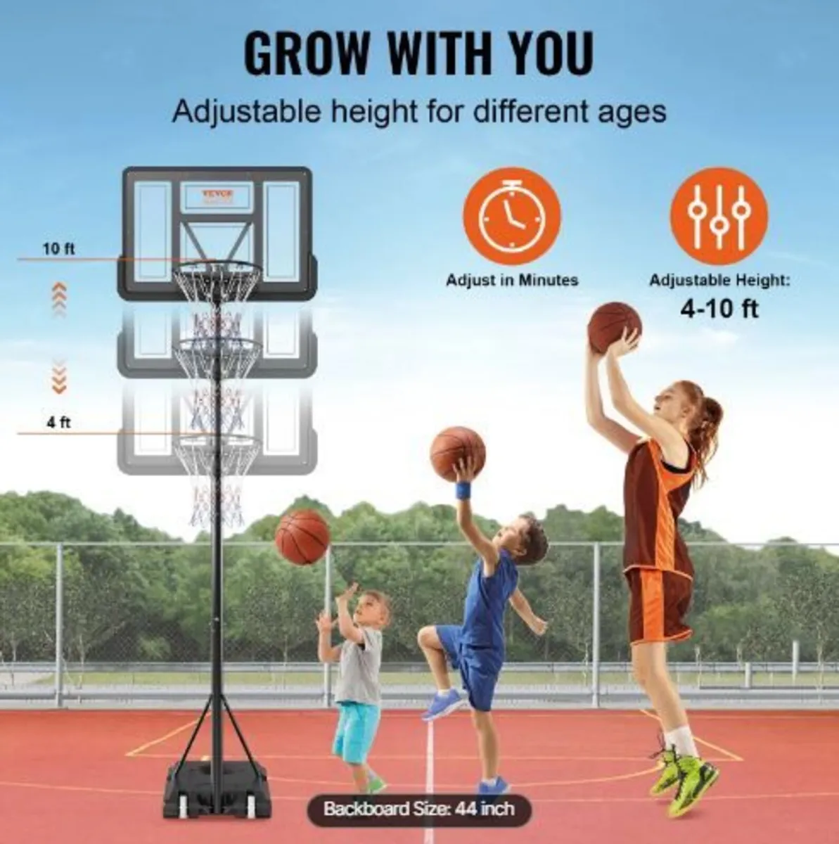 Basketball Hoop, 4-10 ft Adjustable - Image 4