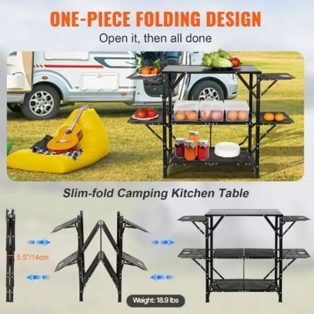 Camping Kitchen Table, One-piece Folding - Image 2