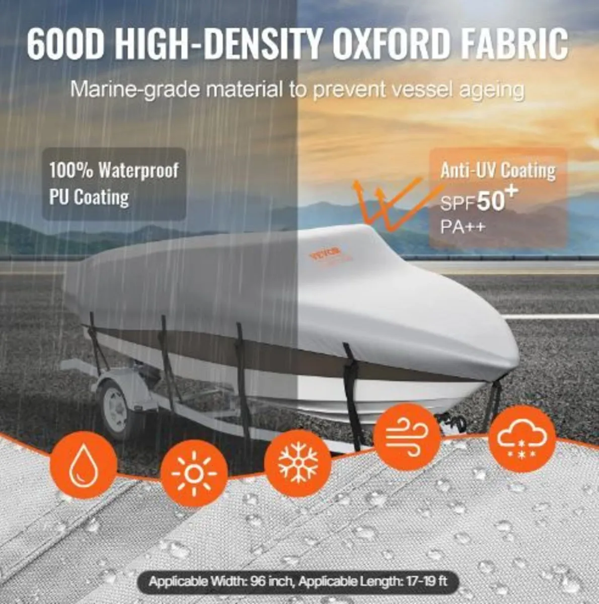 Boat Cover, 5180-5790 mm Trailerable Waterproof - Image 2