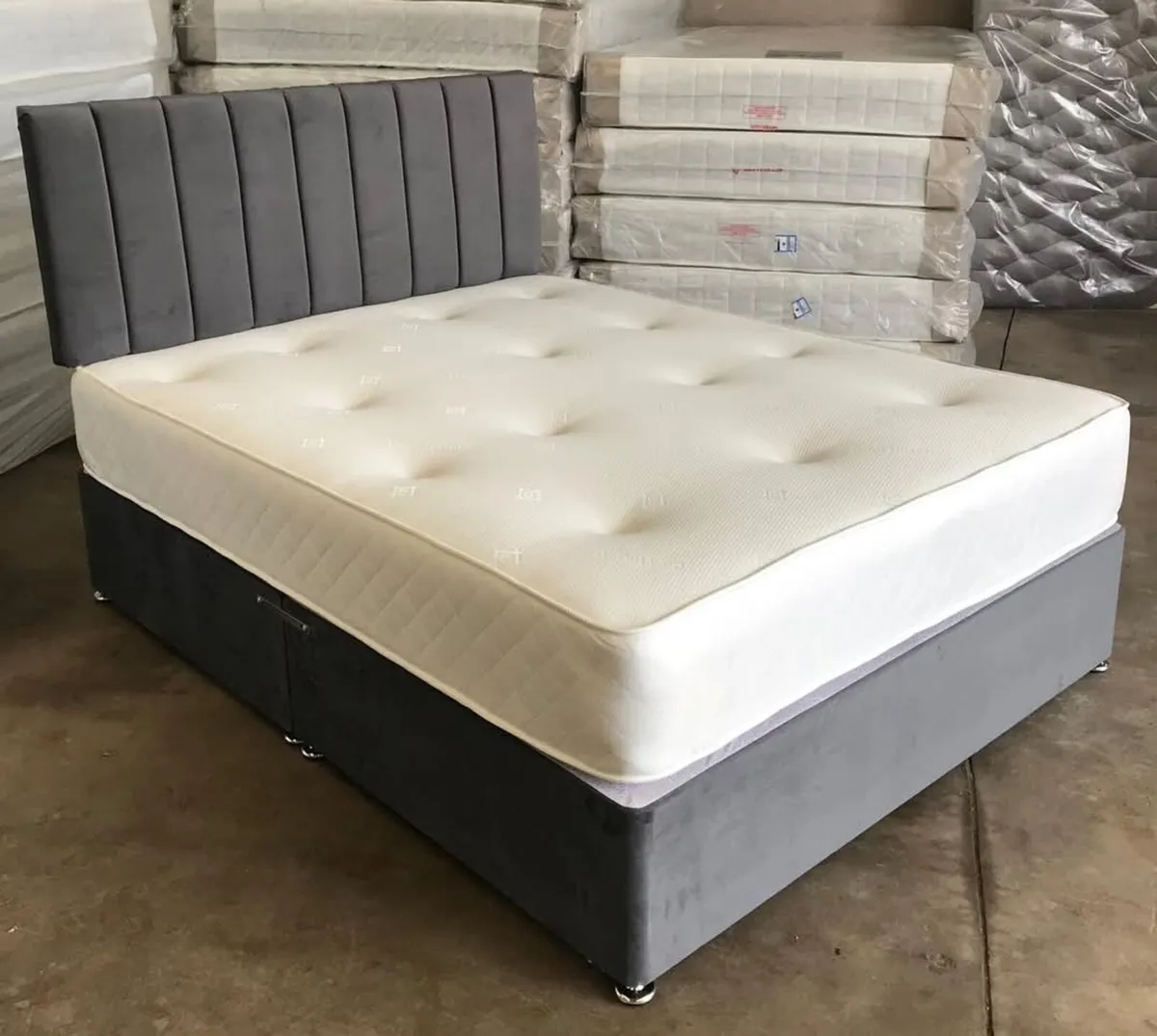New Plush Velvet Divan Base, Headboard & Mattress - Image 1