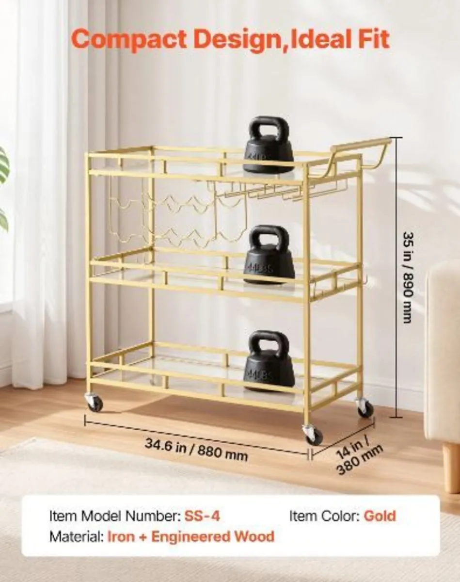 Bar Cart, 3 Tiers Home Kitchen - Image 2