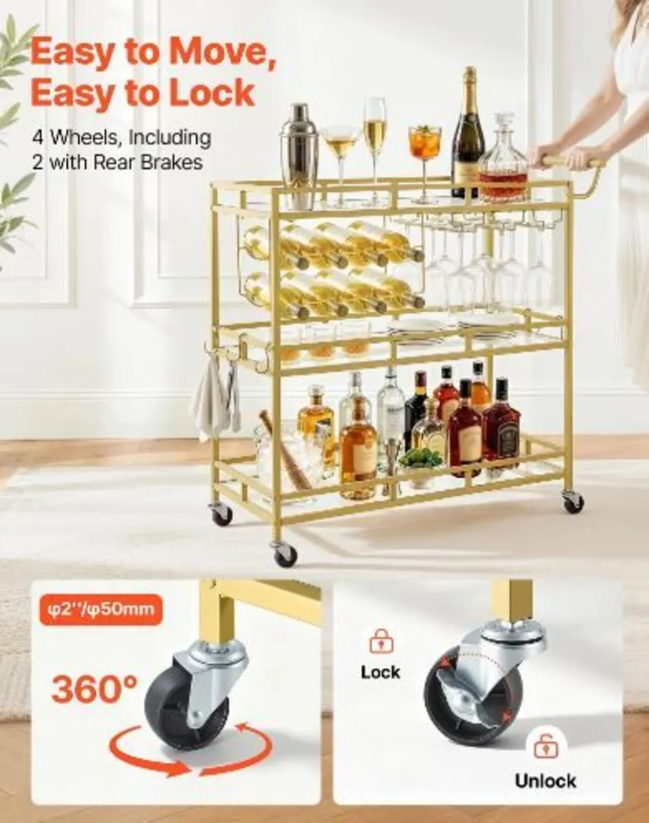 Bar Cart, 3 Tiers Home Kitchen - Image 4