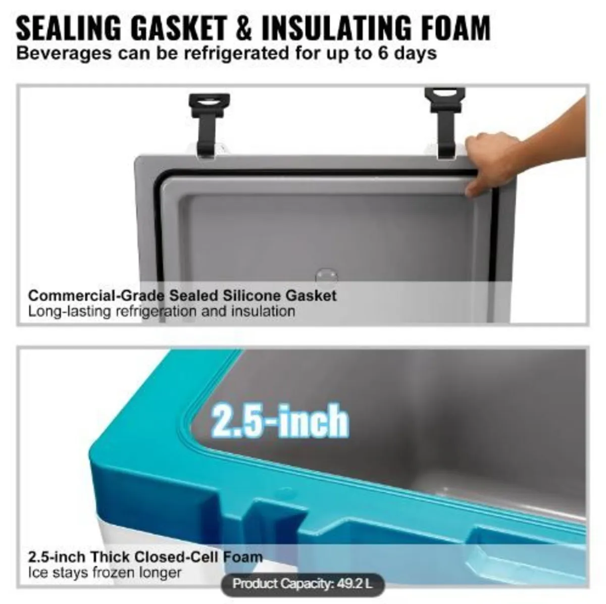 Insulated Portable Cooler, 52 qt, Holds 50 Cans - Image 3