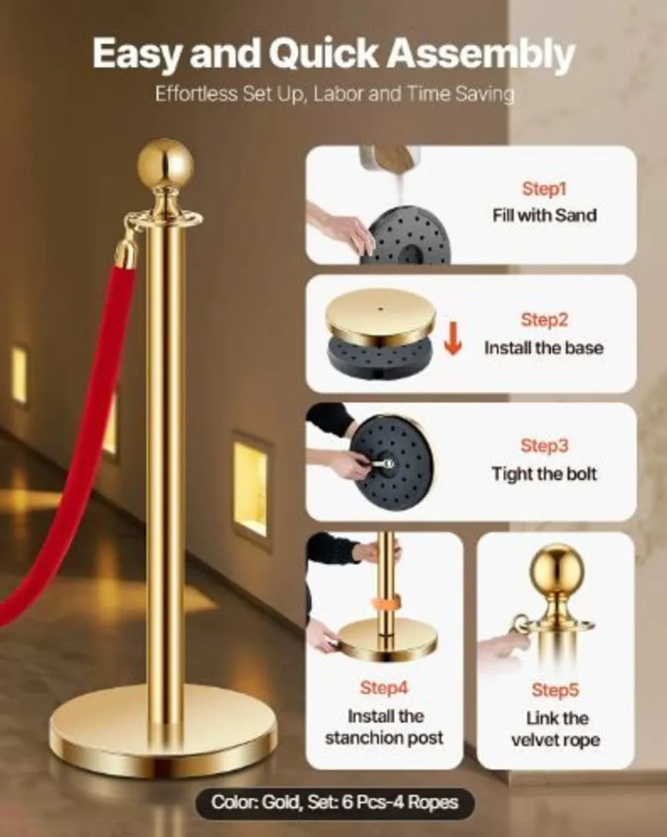 Stanchions and Velvet Ropes 6Pcs - Image 2