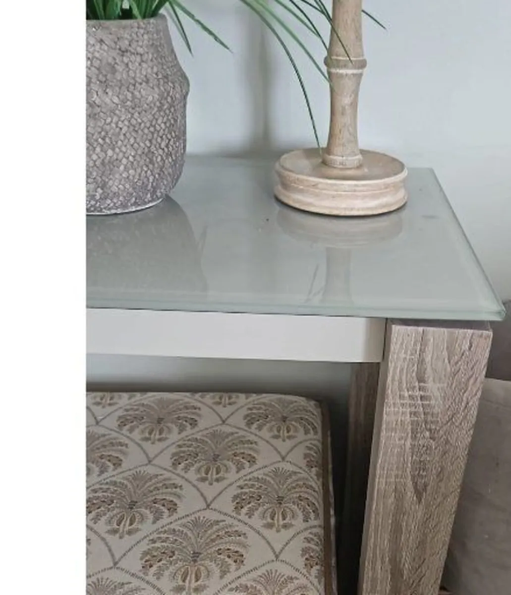 Harvey Norman Glass-Top Console / Hall Table – Oak - Image 2