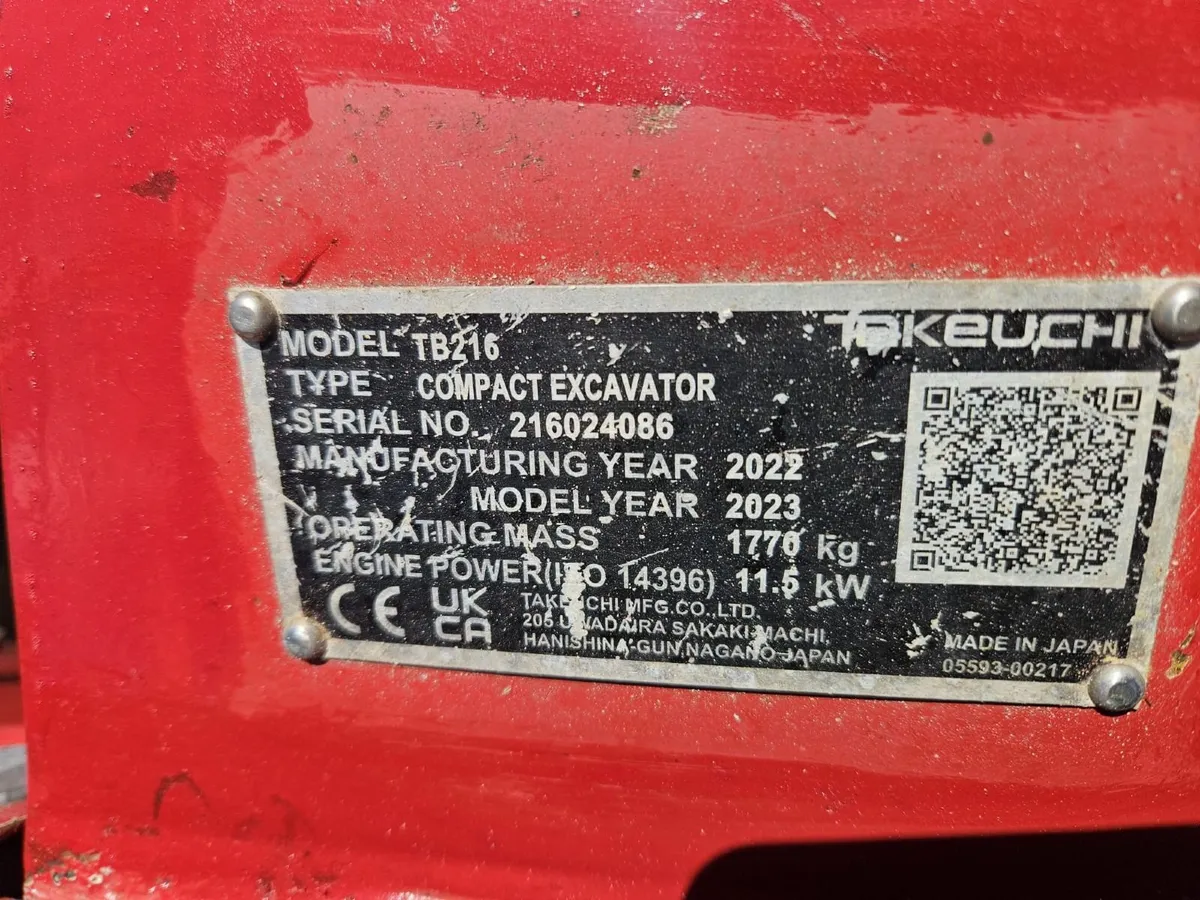 2023 Takeuchi TB216 1.6 ton Mini Digger - Image 3
