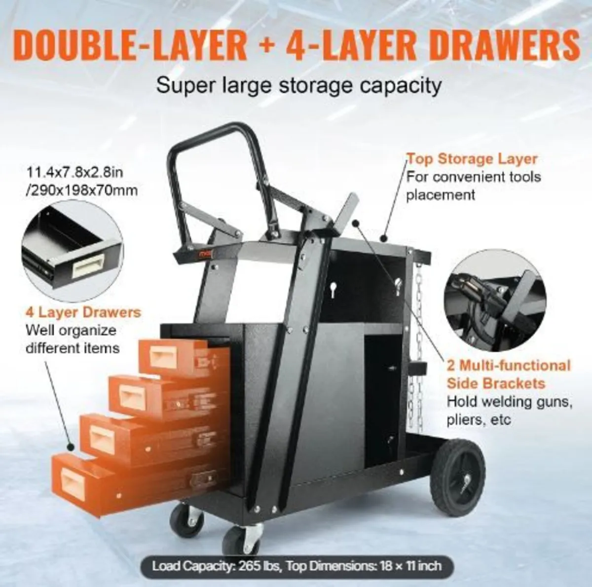 Welding Cart, 2-Tier 4 Drawers Welder - Image 1
