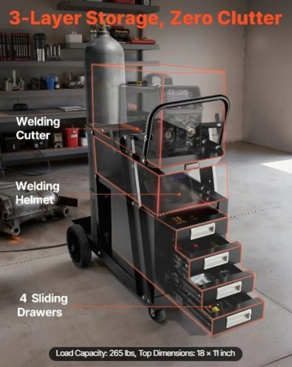Welding Cart, 2-Tier 4 Drawers Welder - Image 2