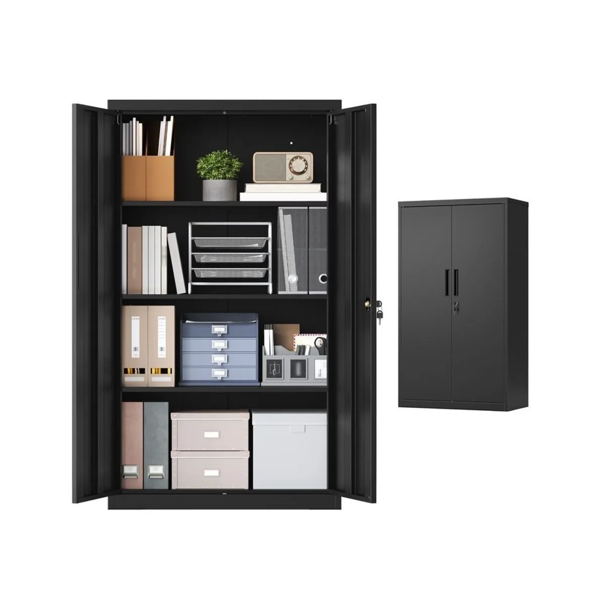 Black Metal Storage Cabinet Lockable With Shelves - Image 1