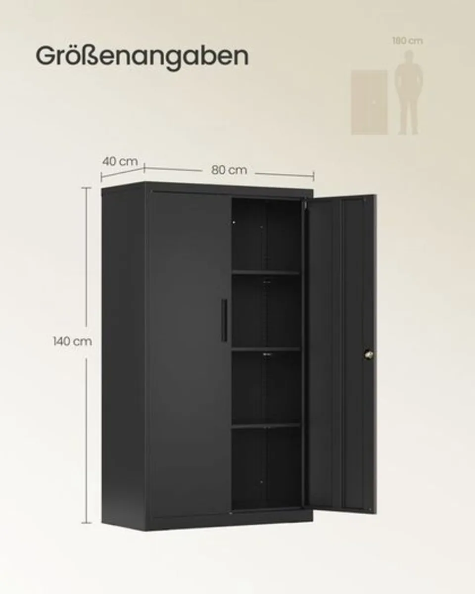 Black Metal Storage Cabinet Lockable With Shelves - Image 3