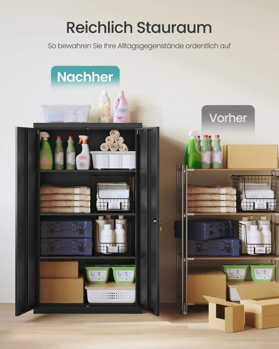 Black Metal Storage Cabinet Lockable With Shelves - Image 2
