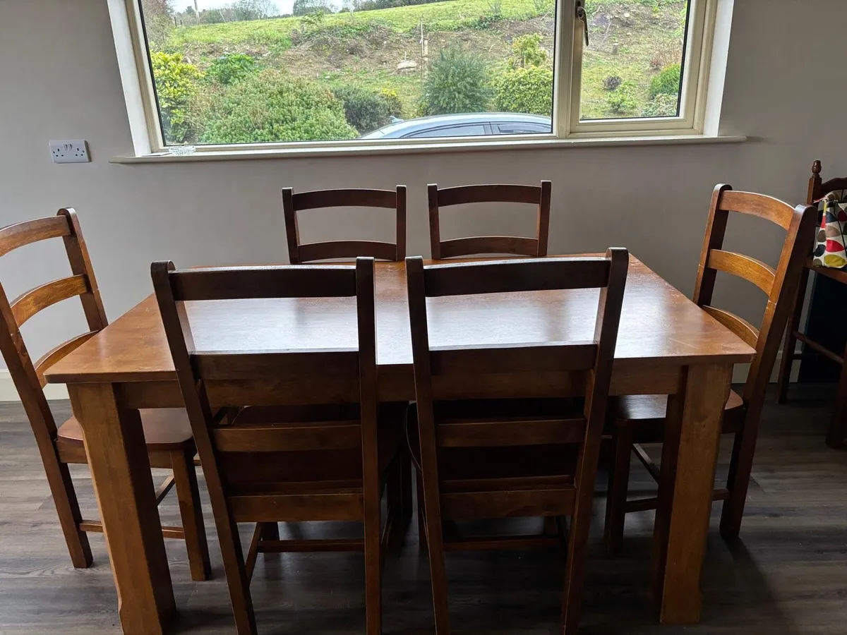 Solid Wood Dining Table & 6 Chairs - Image 1
