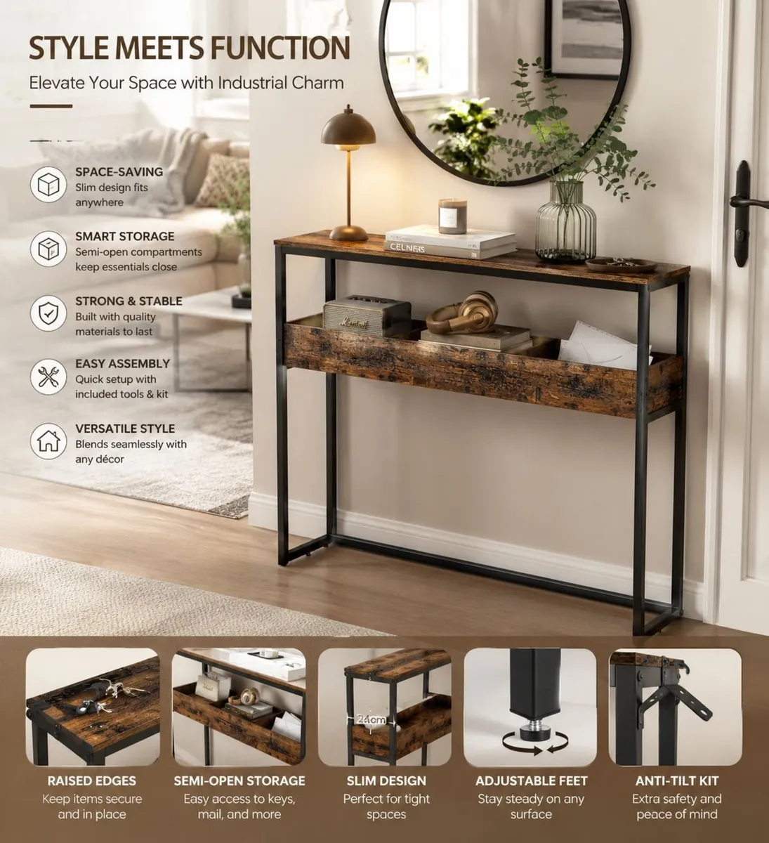 Console Table Slim Vuntage Brown - Image 2
