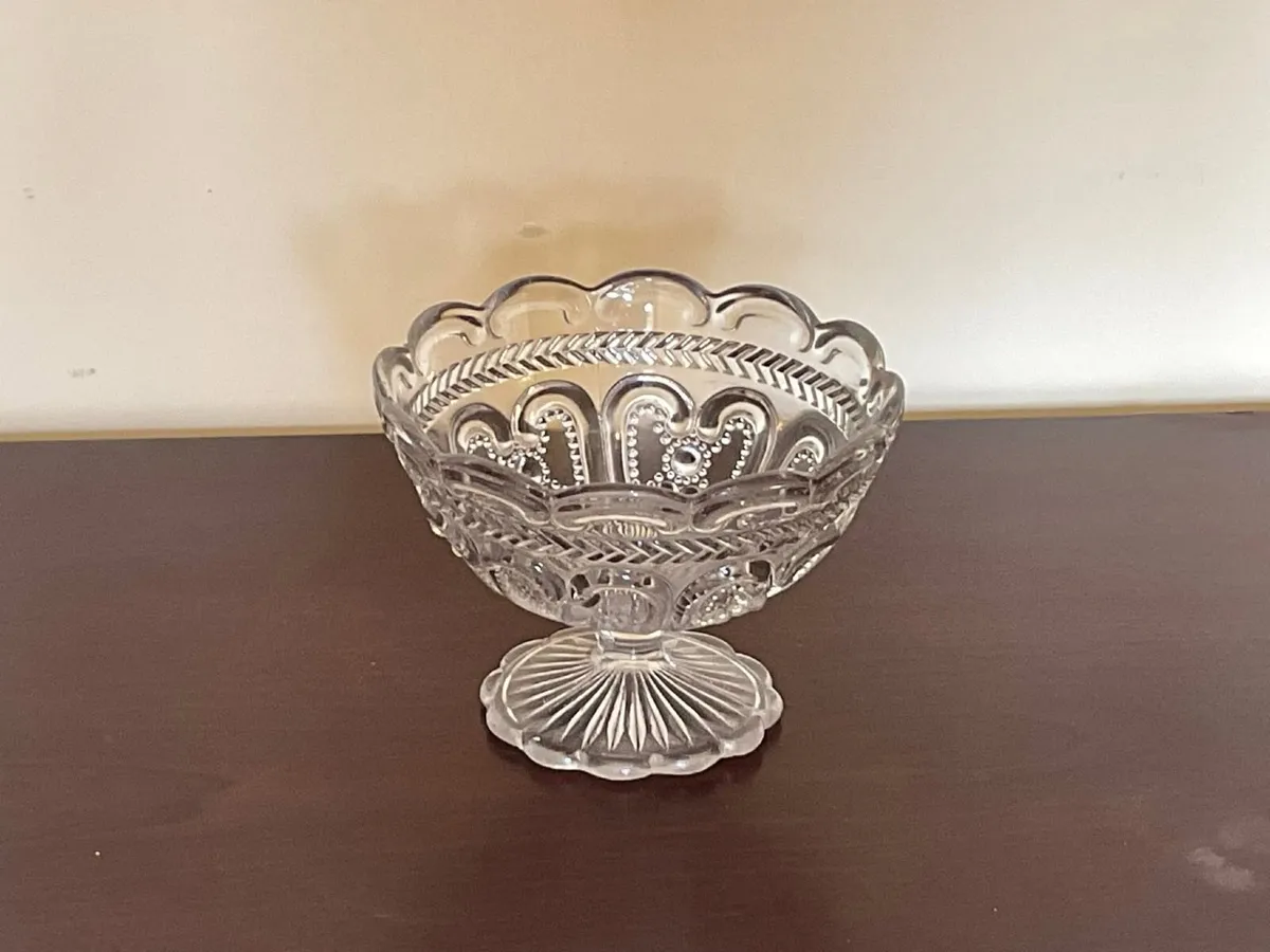 Vintage Pressed Glass Pedestal Bowl & Serving Tray - Image 2