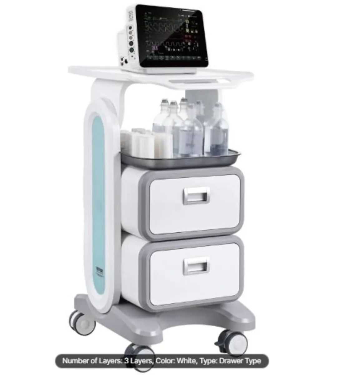 3 Tiers Lab Carts, Lab Utility Cart with 2 Drawer - Image 1