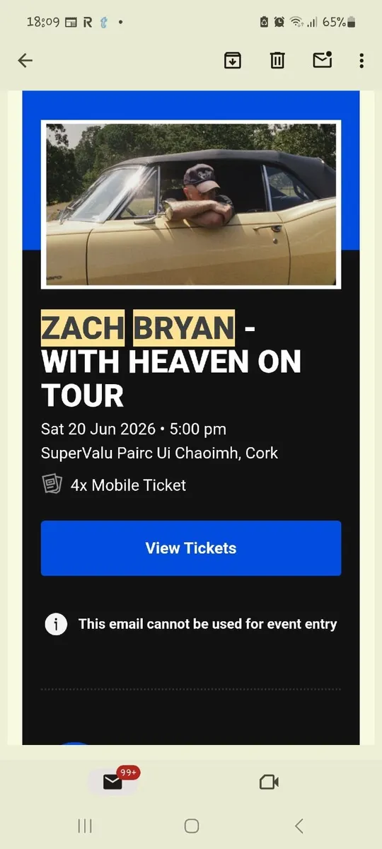 Zach Bryan Concert tickets x 2Park Ui Chaoimh 20/6 - Image 1