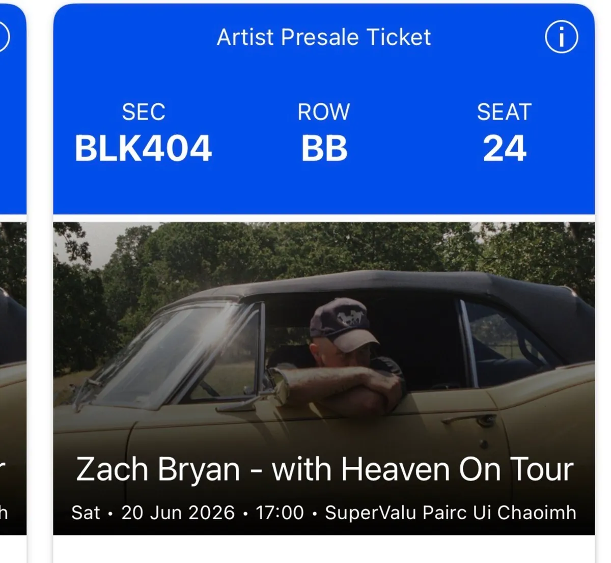 Zach Bryan Tickets (2 no. seated tickets) - Image 1