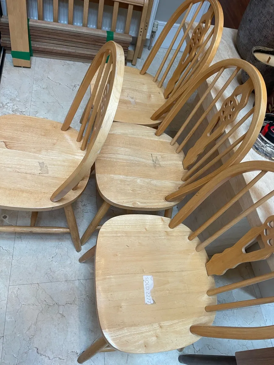4 x Very Solid Wooden Kitchen Dining Chairs - Image 2