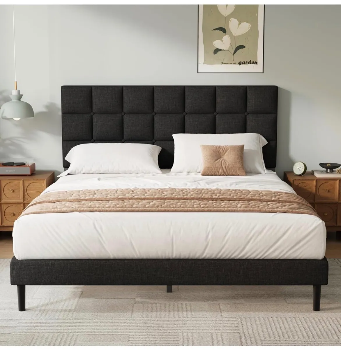 Double Bed Frame, Easy Assembly, Sturdy Wooden Sla - Image 4