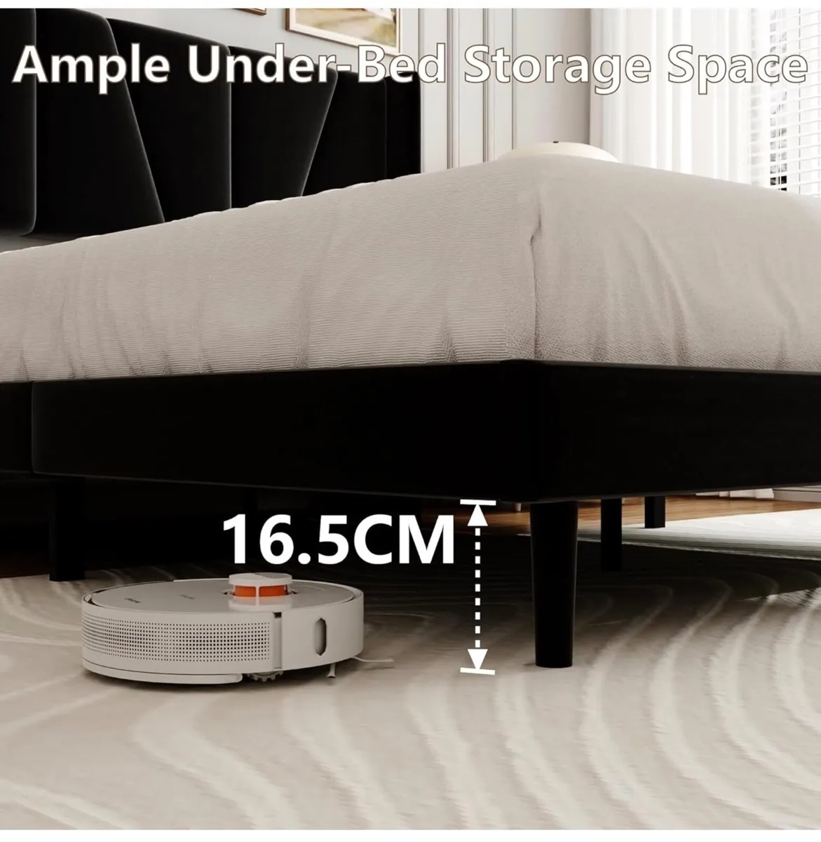 Double Bed Frame with Headboard, Velvet Geometric - Image 3