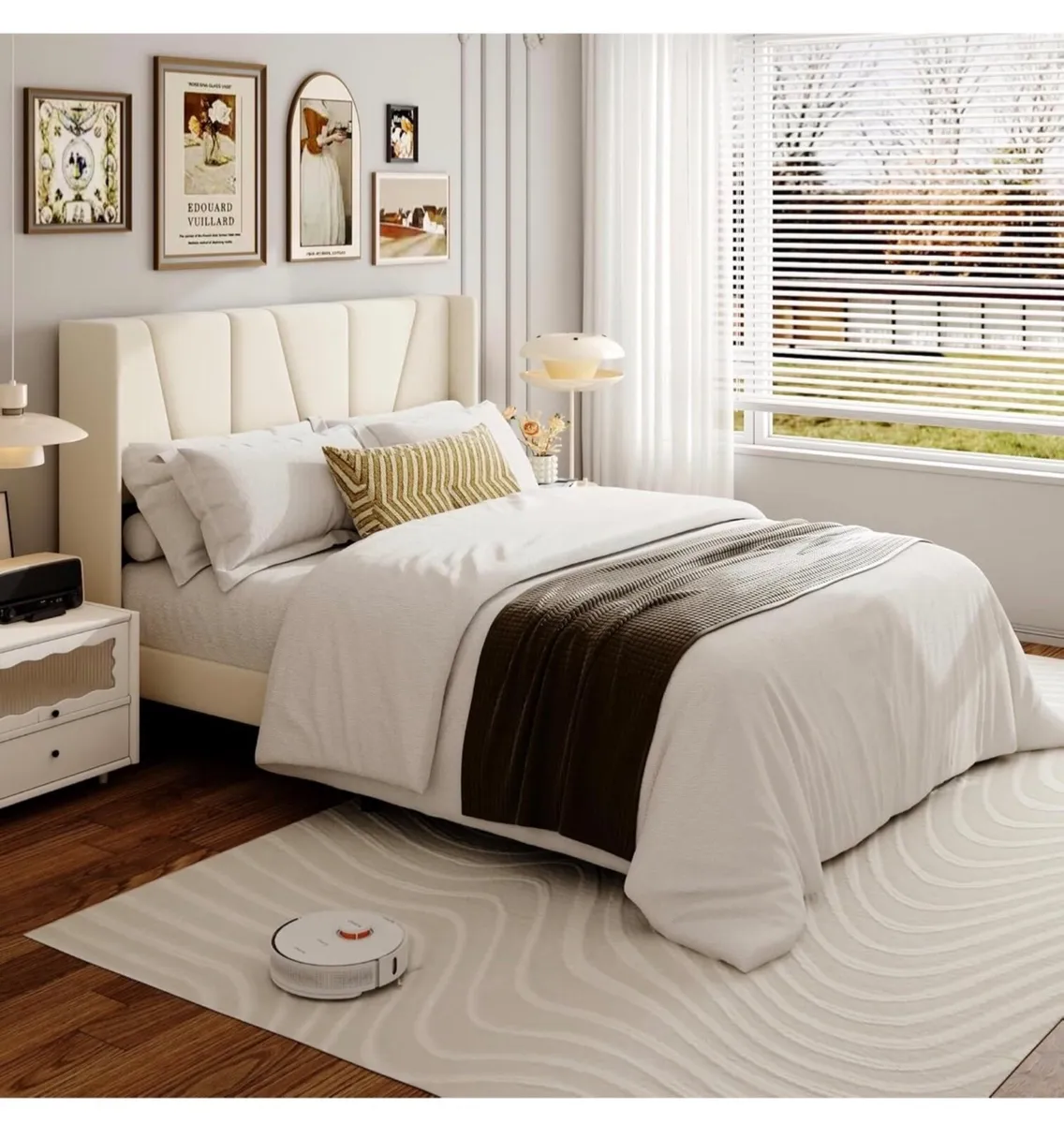 Double Bed Frame with Headboard, Velvet Geometric - Image 1