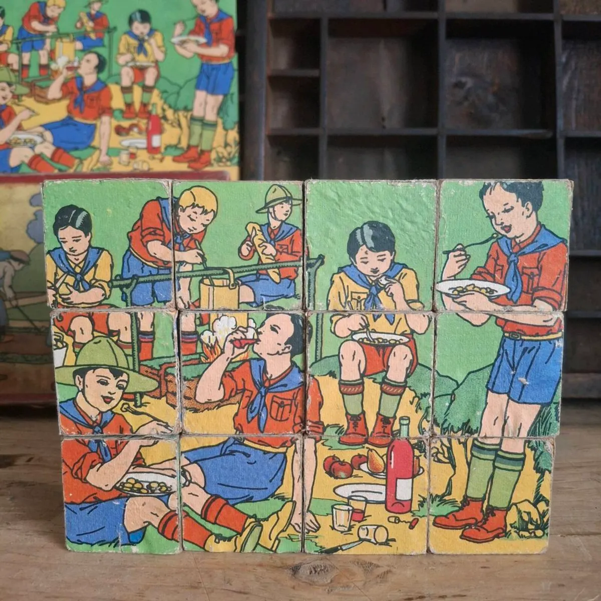 1940s French Wooden Puzzle Blocks - Image 4