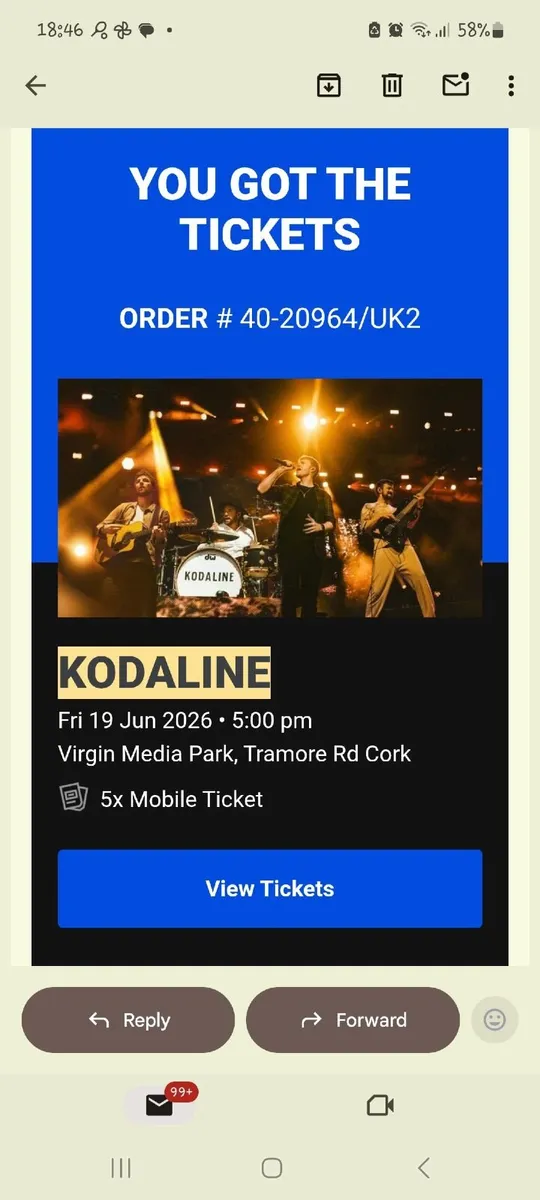 Kodaline tickets x 2 Front Standing Cork 19/6/26 - Image 1