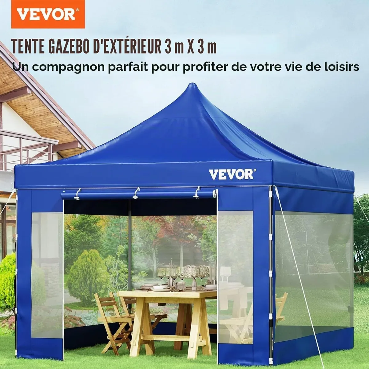 10X10 Pop Up Gazebo With Sidewalls Blue - Image 2