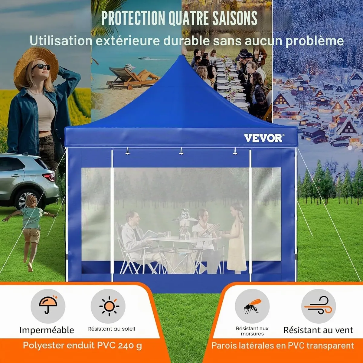 10X10 Pop Up Gazebo With Sidewalls Blue - Image 3