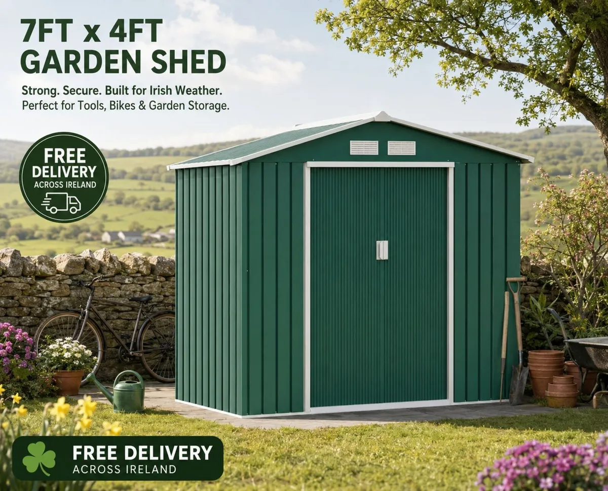 7ft x 4ft Metal Garden Shed Green - Image 1
