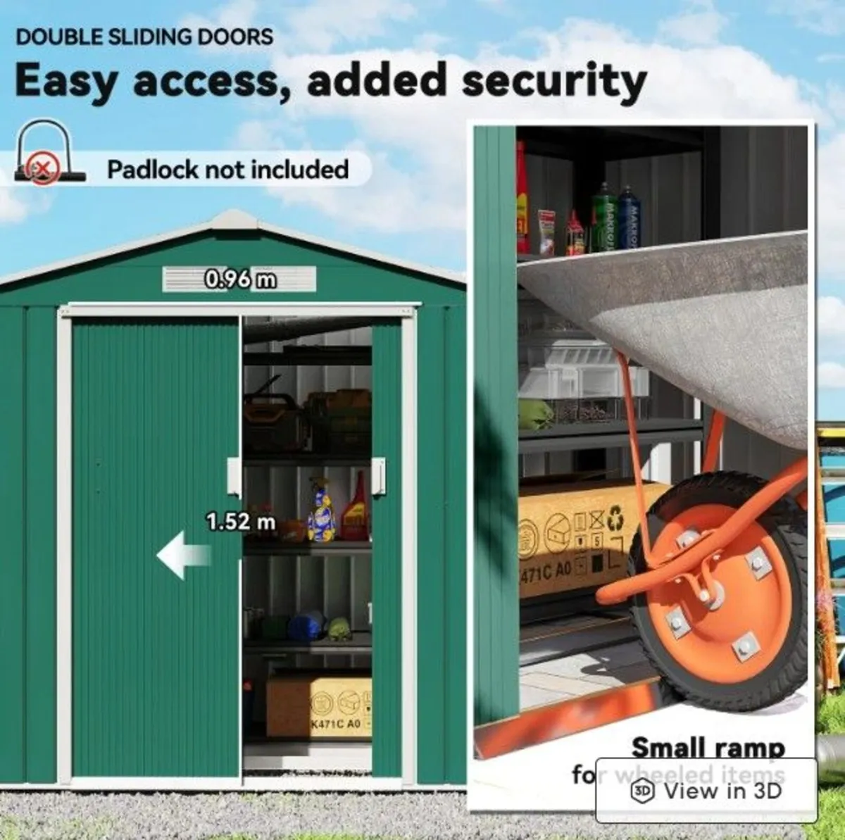 7ft x 4ft Metal Garden Shed Green - Image 4