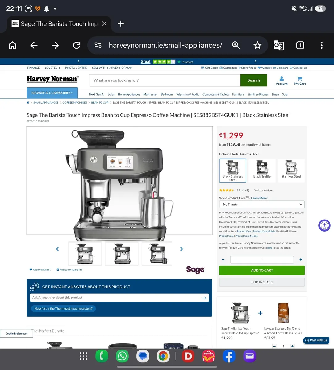 Sage Barista Touch Impress WARRANTY+INSURANCE 6YRS - Image 1