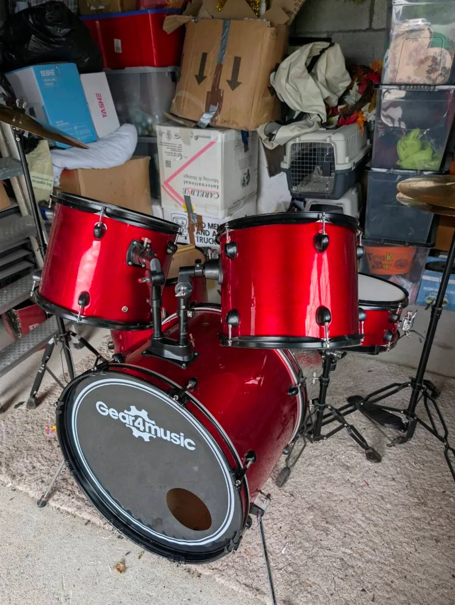 Junior 5 Piece Drum Kit by Gear4music, Wine Red - Image 4