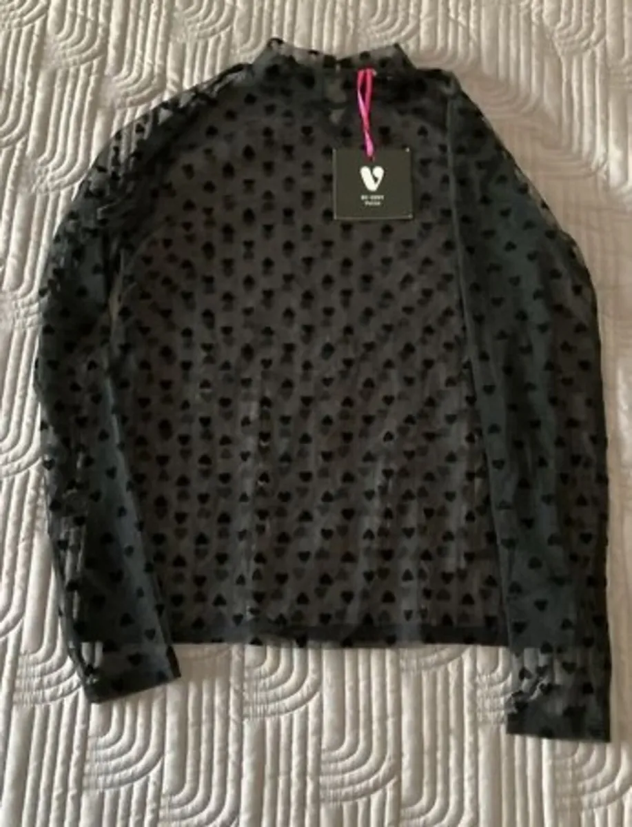 BY VERY Petite Black Chiffon Top Size 10 UK - Image 1