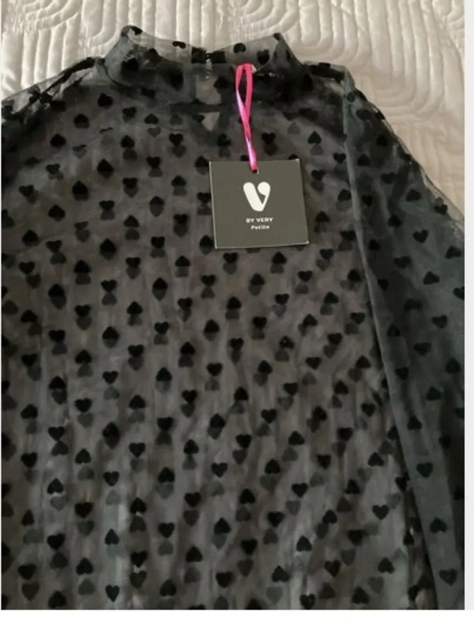 BY VERY Petite Black Chiffon Top Size 10 UK - Image 2