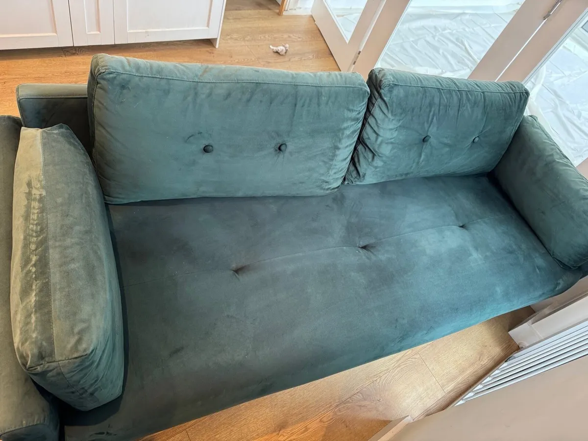 Suri Green Velvet 3 Seater Sofa & Footstool - Image 2