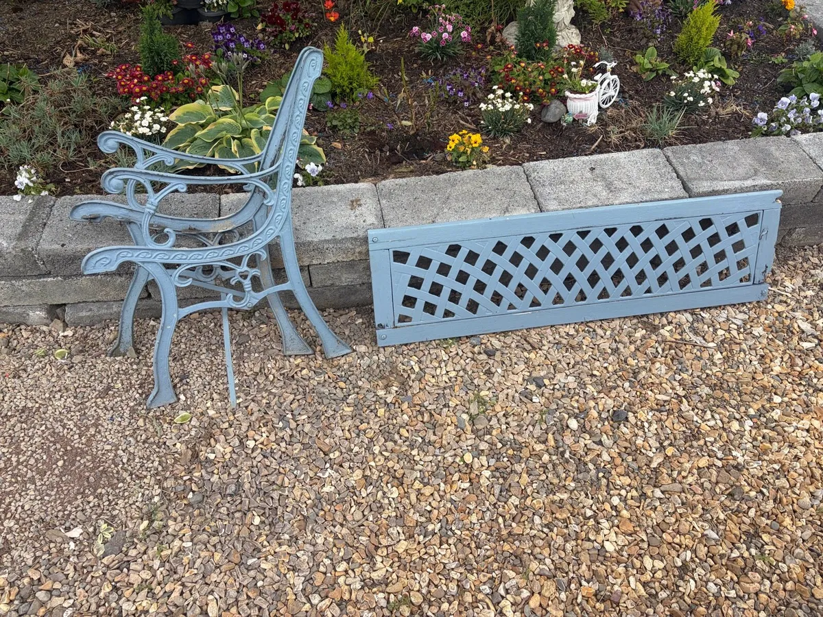 cast iron garden bench ends and back - Image 1