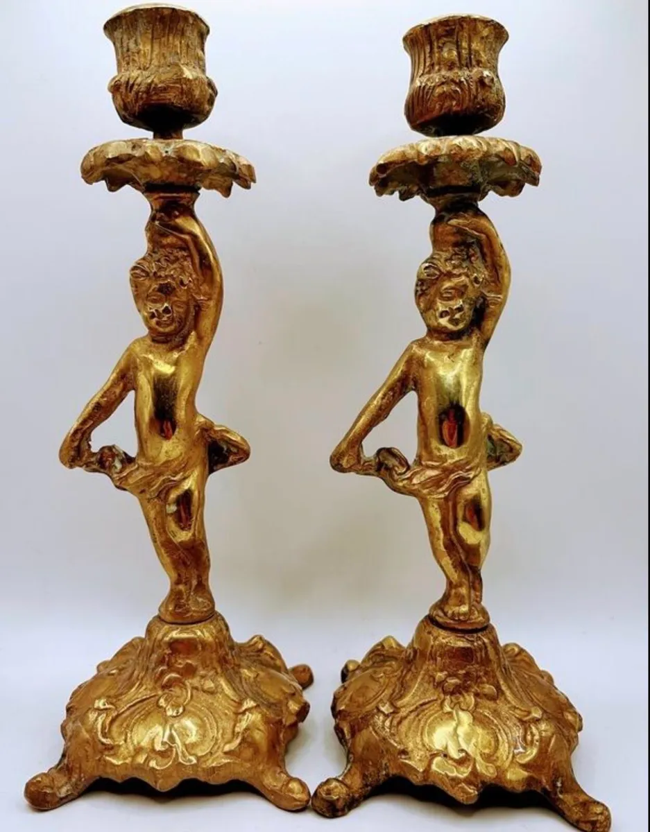 Antique brass candle holders