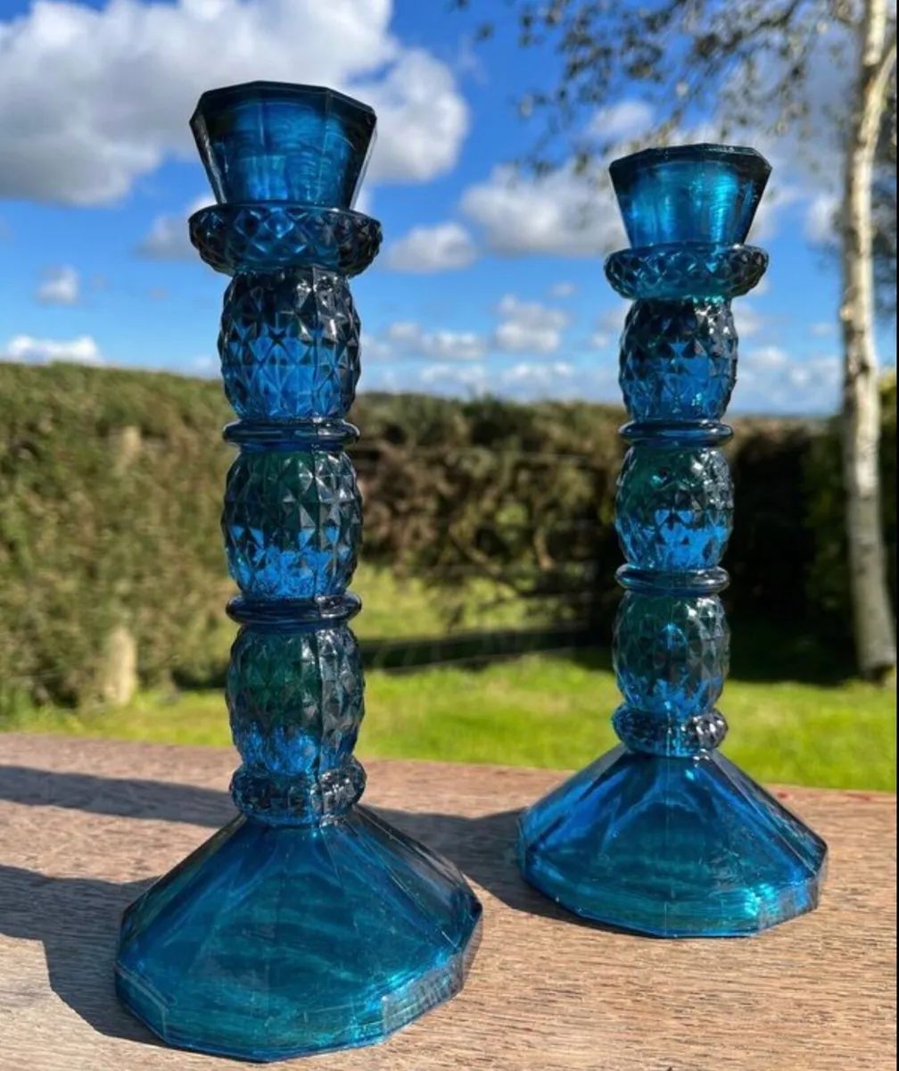 1970s cobalt blue candle holders - Image 1