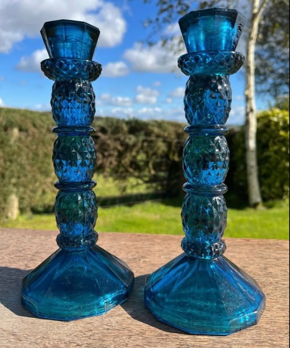 1970s cobalt blue candle holders - Image 2