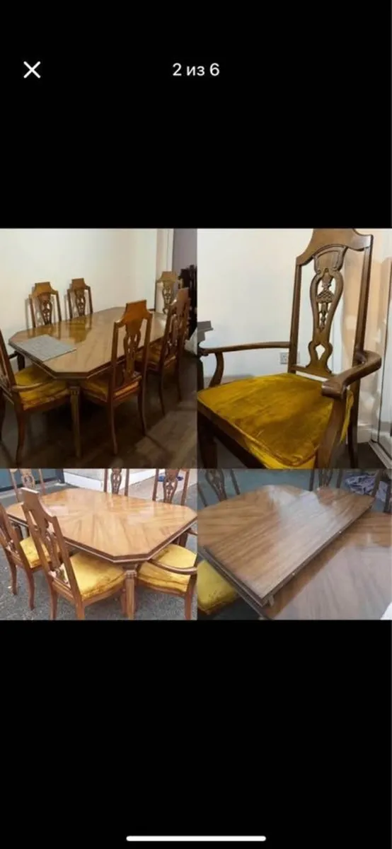 Antique Dining Table with extension + 6 chairs - Image 4