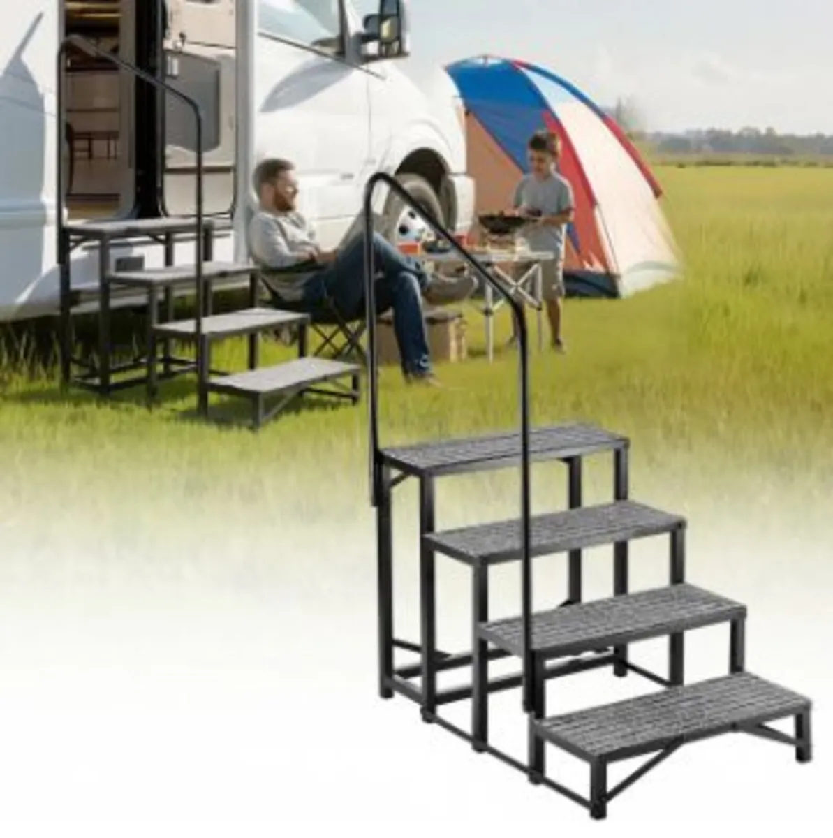 RV Steps with Handrail, 4 Steps - Image 1