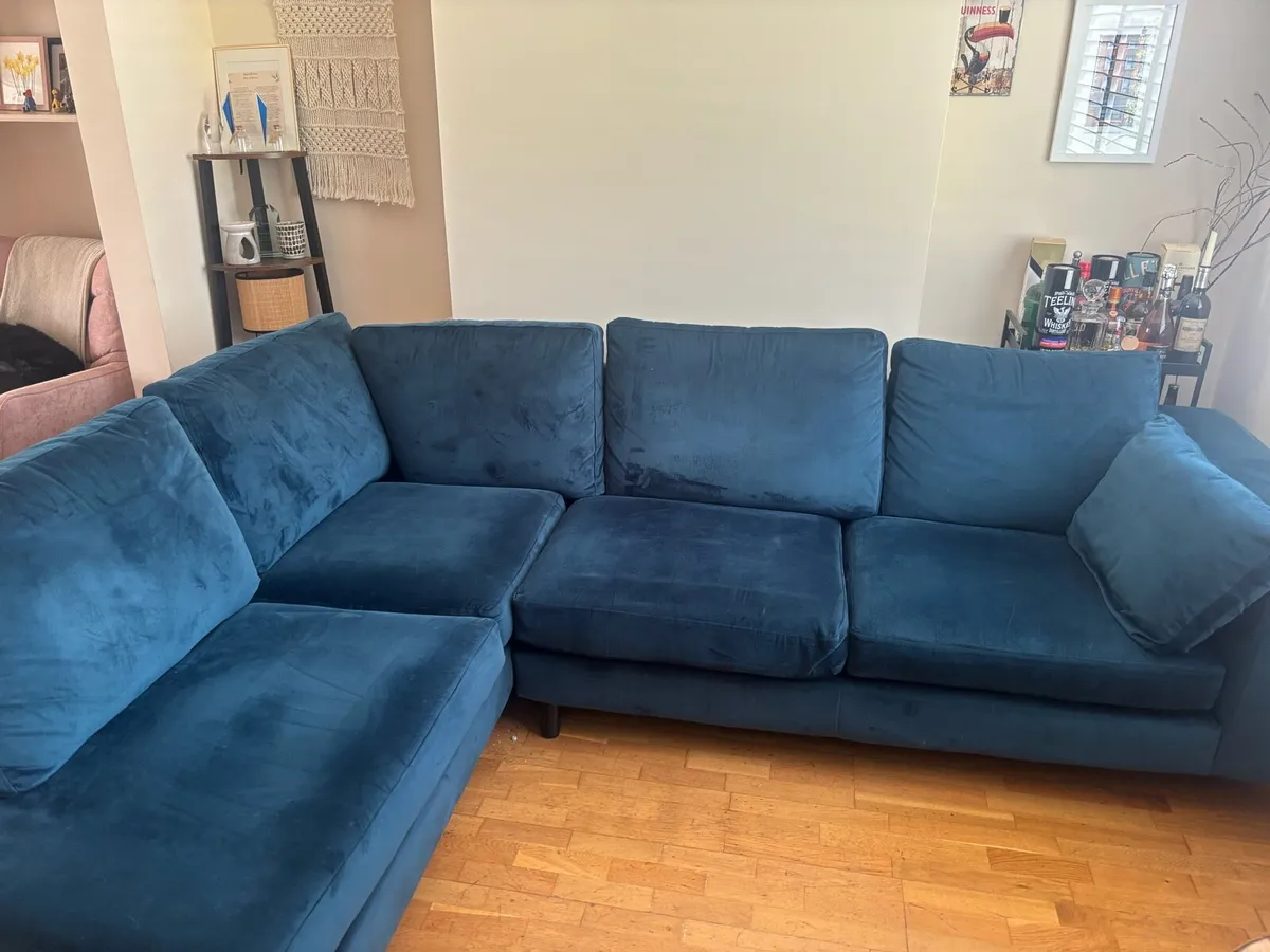 L shaped velvet couch and armchair - Image 2