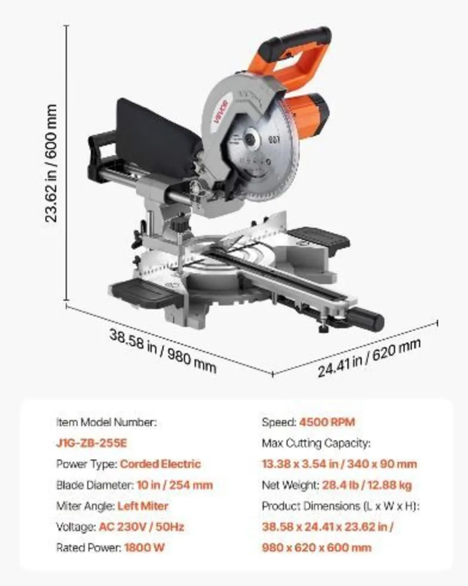 Sliding Compound Miter Saw, 254 mm Blade, 1800W - Image 3