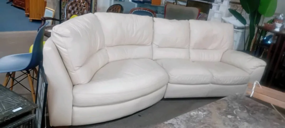 Cream Real Leather Corner Sofa - Image 1