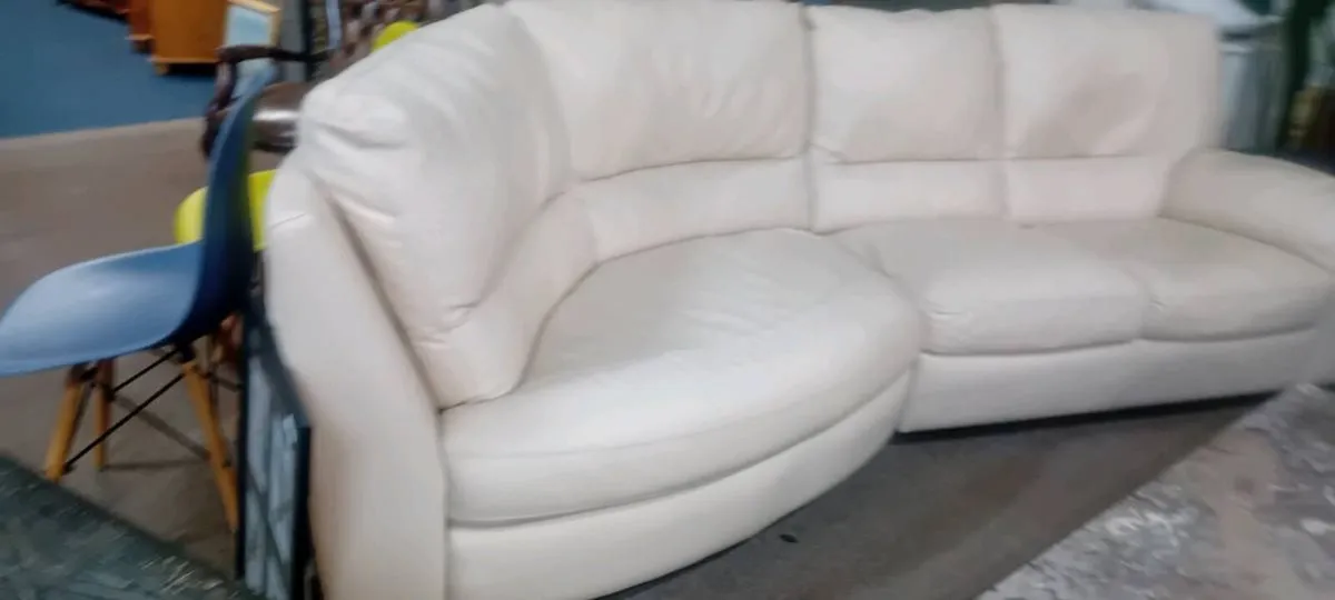 Cream Real Leather Corner Sofa - Image 2