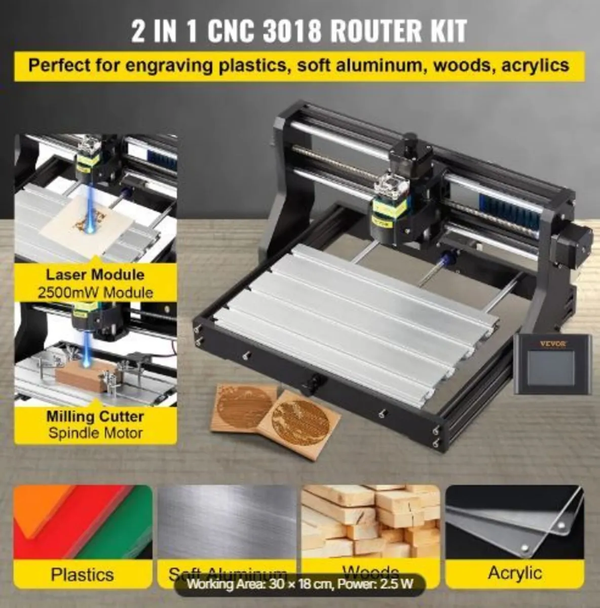 CNC 3018 Pro 2500MW 300×180×40mm - Image 1